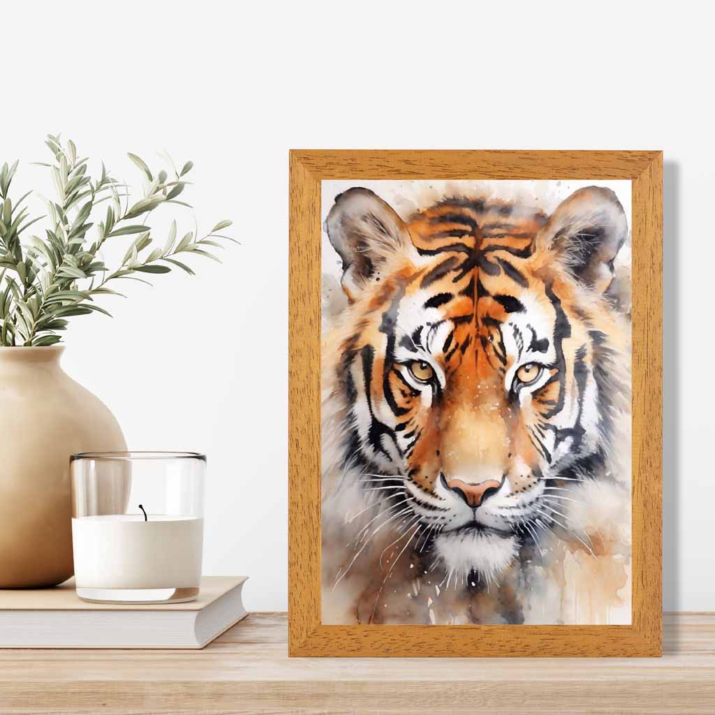 Modern Painted Black, Orange Tiger Face  Art Poster | Wall Art Plaza