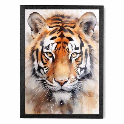 Modern Painted Black, Orange Tiger Face  Art Poster | Wall Art Plaza