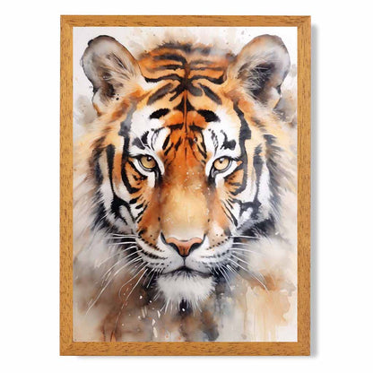 Modern Painted Black, Orange Tiger Face  Art Poster | Wall Art Plaza