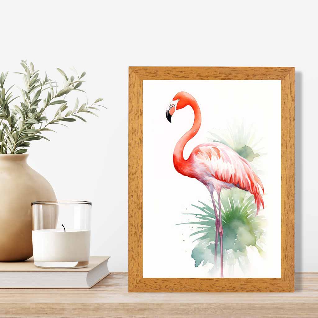 Modern Painted Green, Pink Flamingo  Art Poster | Wall Art Plaza