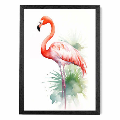 Modern Painted Green, Pink Flamingo  Art Poster | Wall Art Plaza