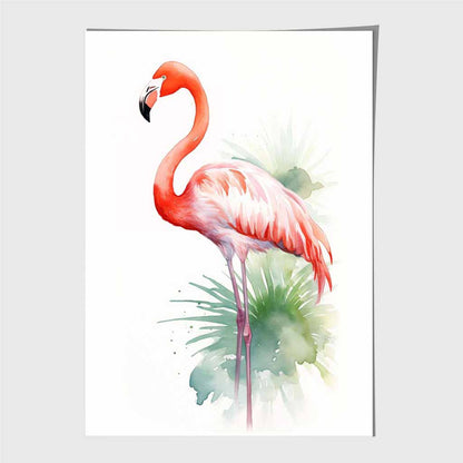 Modern Painted Green, Pink Flamingo  Art Poster | Wall Art Plaza