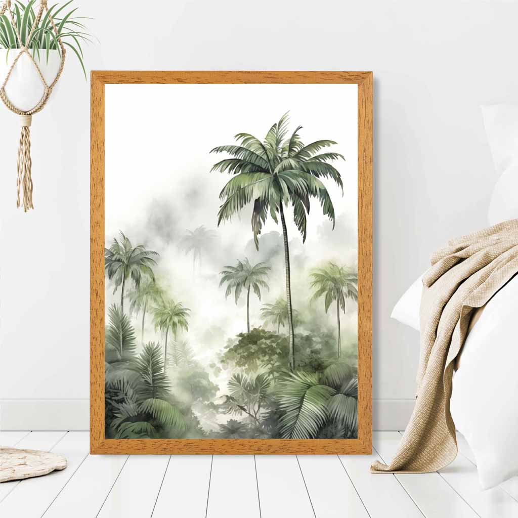 Modern Painted Green, Blue Misty Jungle Trees  Art Poster | Wall Art Plaza