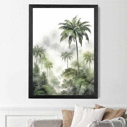 Modern Painted Green, Blue Misty Jungle Trees  Art Poster | Wall Art Plaza