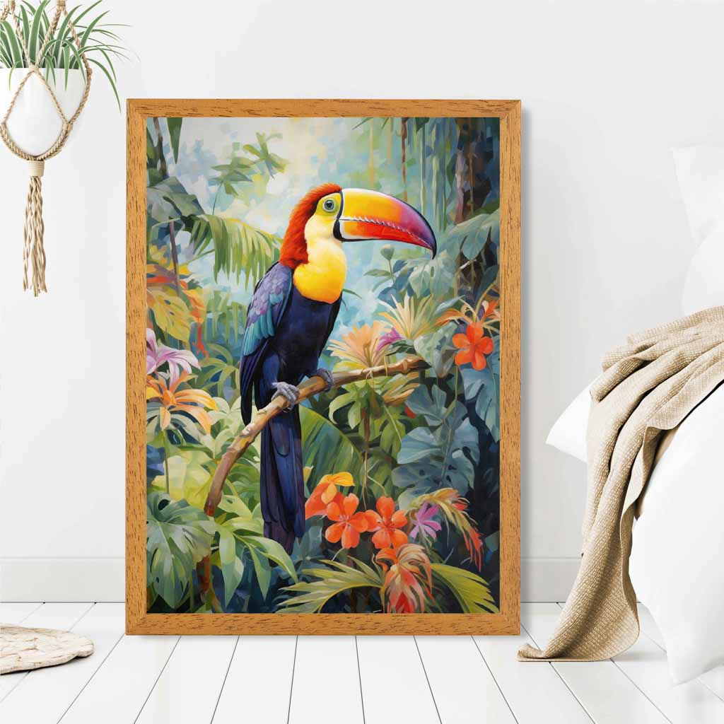 Modern Illustration Purple, Colourful Jungle Toucan  Art Print | Wall Art Plaza