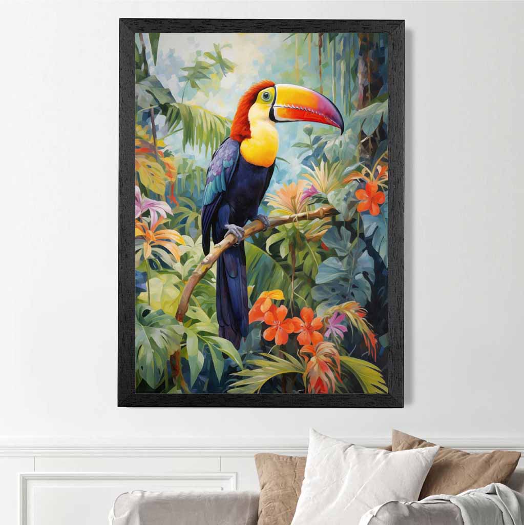 Modern Illustration Purple, Colourful Jungle Toucan  Art Print | Wall Art Plaza