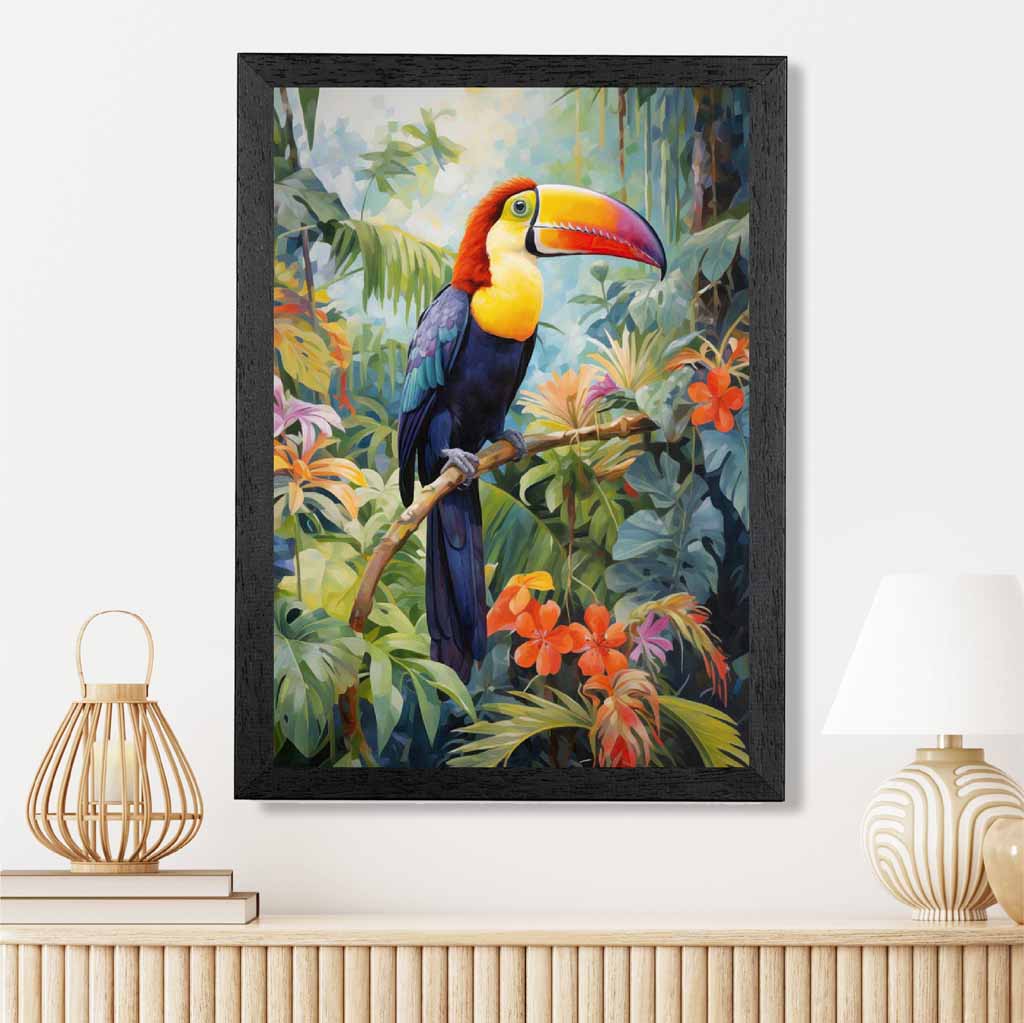 Modern Illustration Purple, Colourful Jungle Toucan  Art Print | Wall Art Plaza