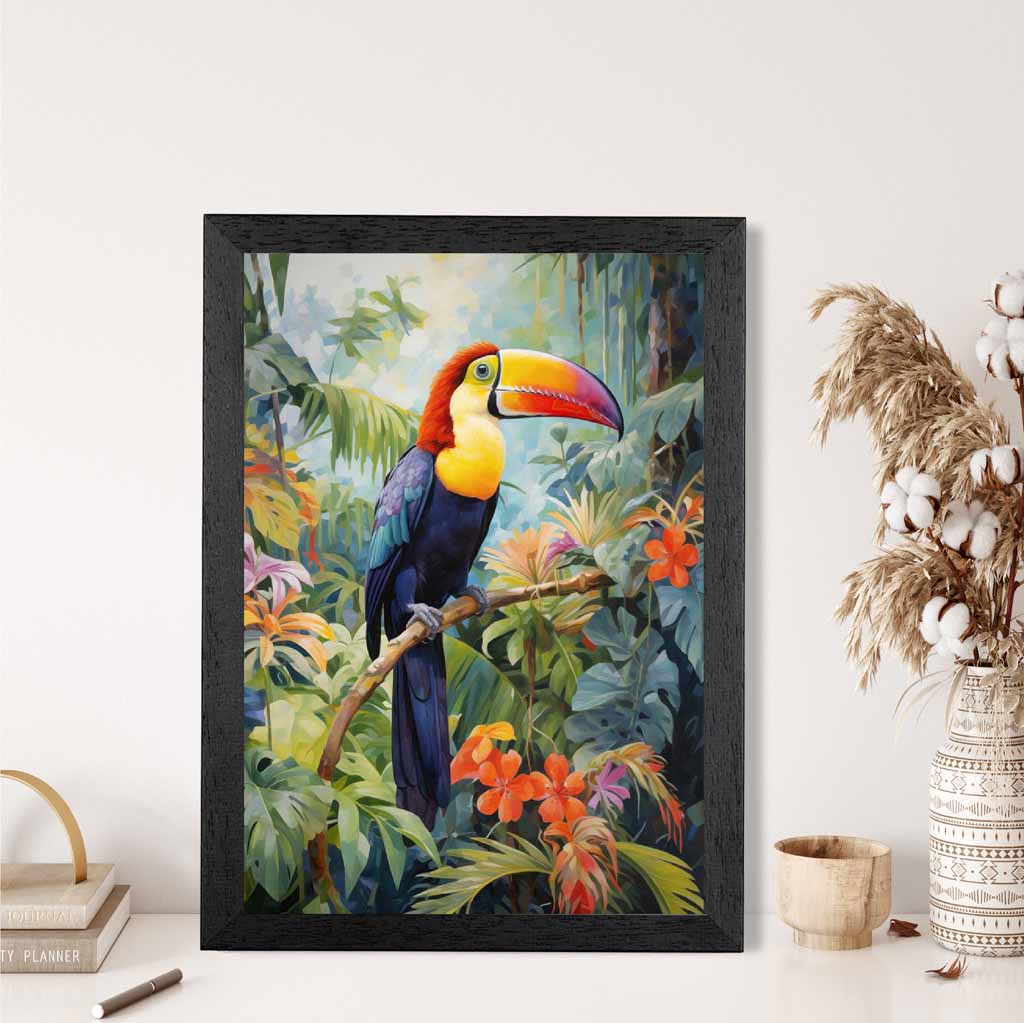 Modern Illustration Purple, Colourful Jungle Toucan  Art Print | Wall Art Plaza