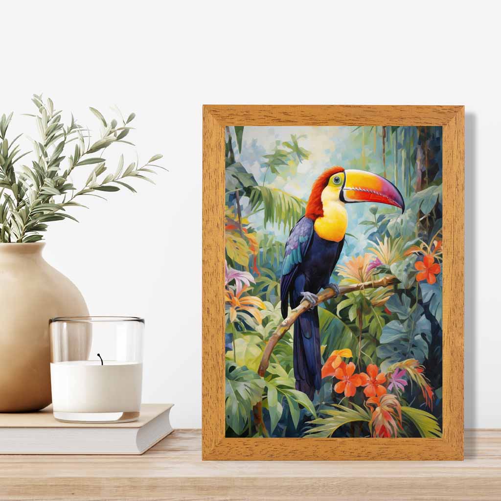 Modern Illustration Purple, Colourful Jungle Toucan  Art Print | Wall Art Plaza