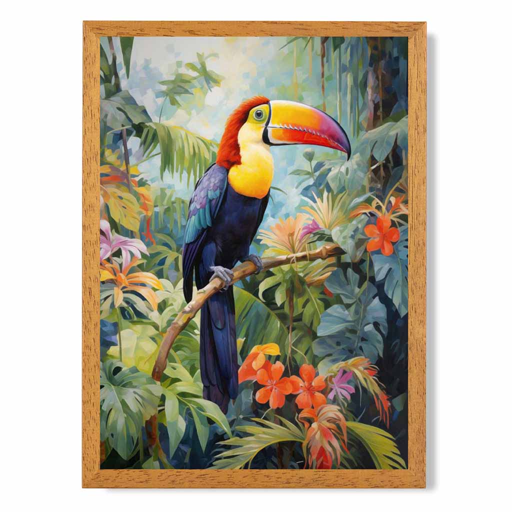 Modern Illustration Purple, Colourful Jungle Toucan  Art Print | Wall Art Plaza