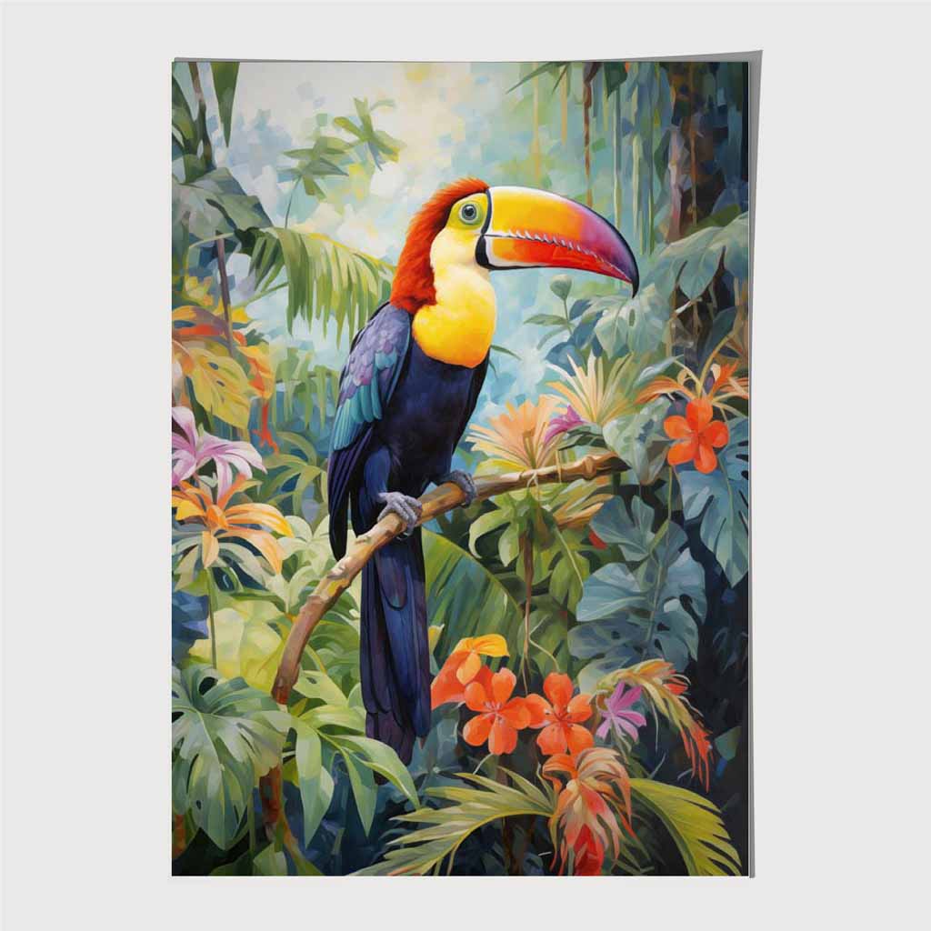 Modern Illustration Purple, Colourful Jungle Toucan  Art Print | Wall Art Plaza