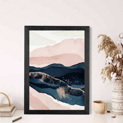 Abstract Painted Blue, Blush Pink Mountains No 3 Art Print | Wall Art Plaza