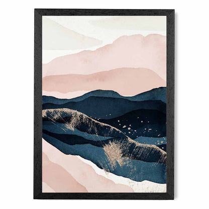 Abstract Painted Blue, Blush Pink Mountains No 3 Art Print | Wall Art Plaza