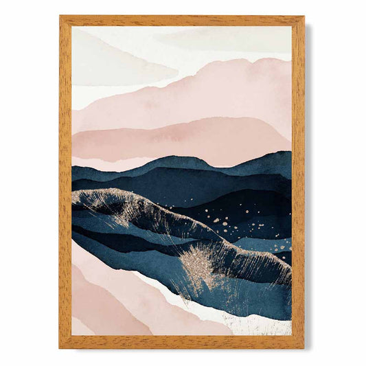 Abstract Painted Blue, Blush Pink Mountains No 3 Art Print | Wall Art Plaza