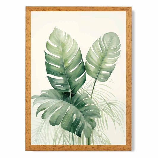 Abstract Painted Beige, Green Botanical Leaves  Art Print | Wall Art Plaza