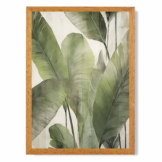 Vintage Abstract Beige, Green Painted Leaves  Art Print | Wall Art Plaza