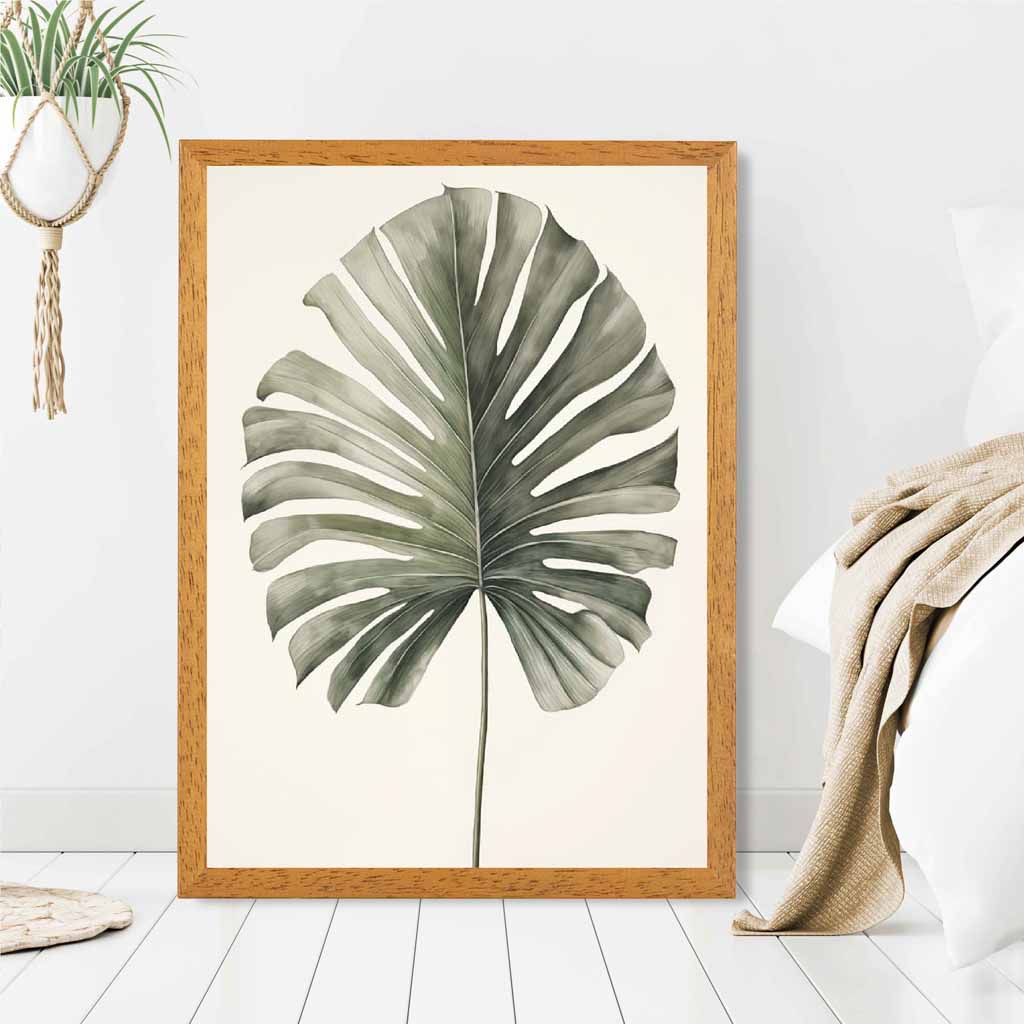 Vintage Illustration Beige, Green Monstera Fern  Art Print | Wall Art Plaza