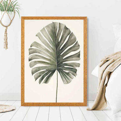 Vintage Illustration Beige, Green Monstera Fern  Art Print | Wall Art Plaza
