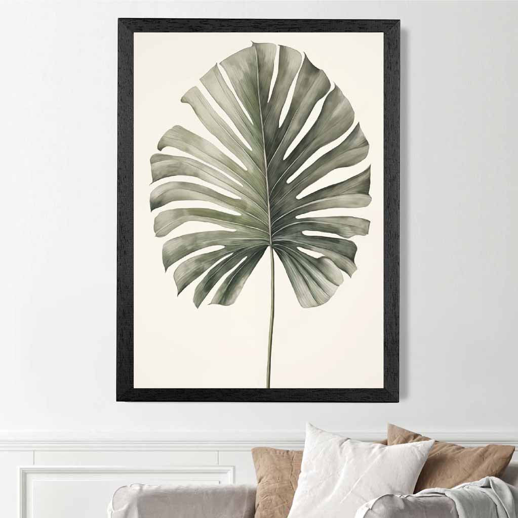 Vintage Illustration Beige, Green Monstera Fern  Art Print | Wall Art Plaza