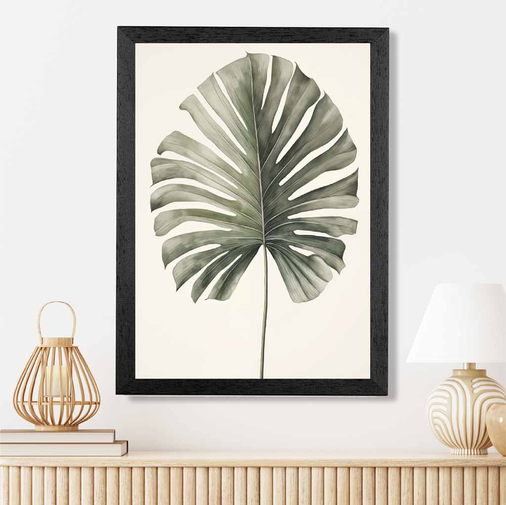 Vintage Illustration Beige, Green Monstera Fern  Art Print | Wall Art Plaza