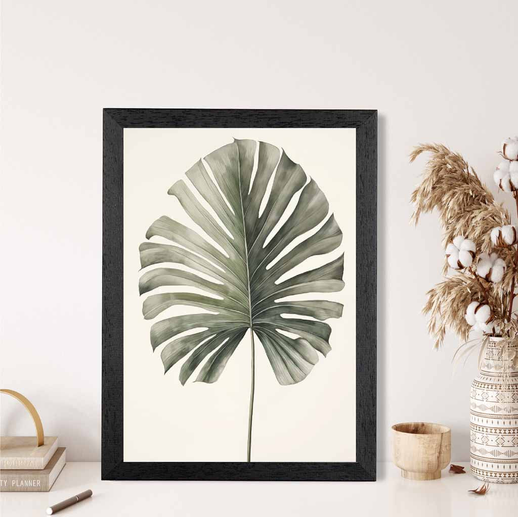 Vintage Illustration Beige, Green Monstera Fern  Art Print | Wall Art Plaza
