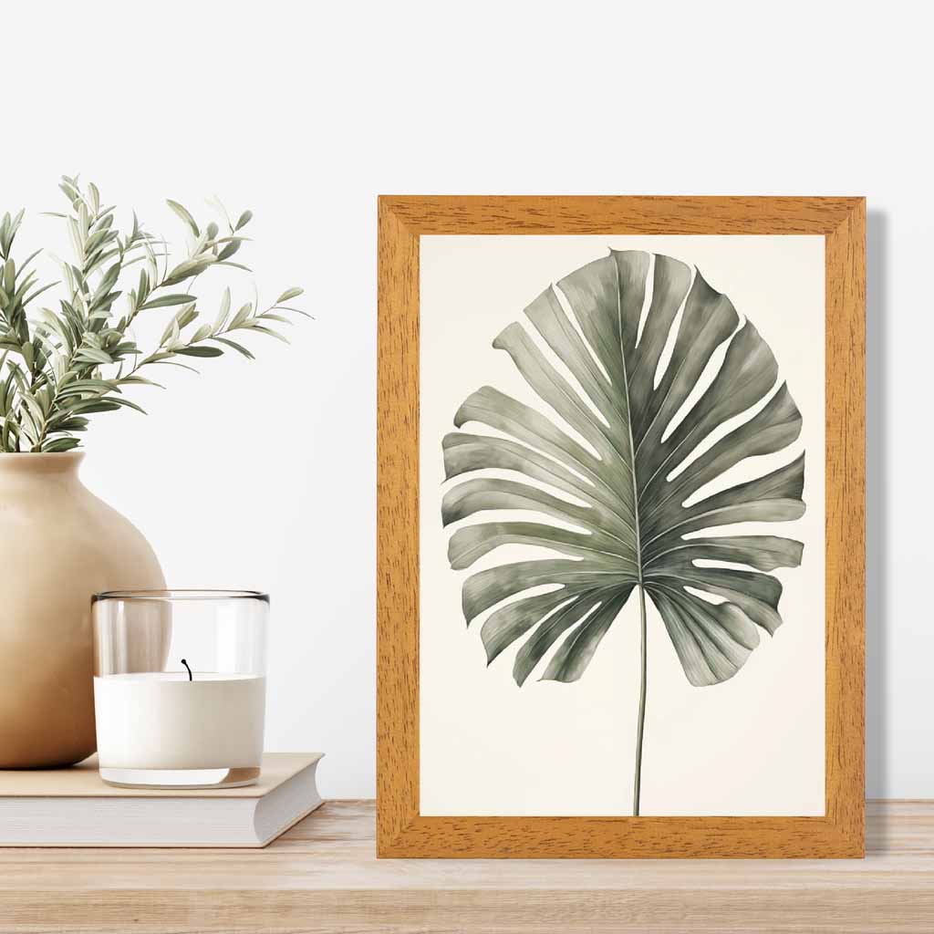 Vintage Illustration Beige, Green Monstera Fern  Art Print | Wall Art Plaza