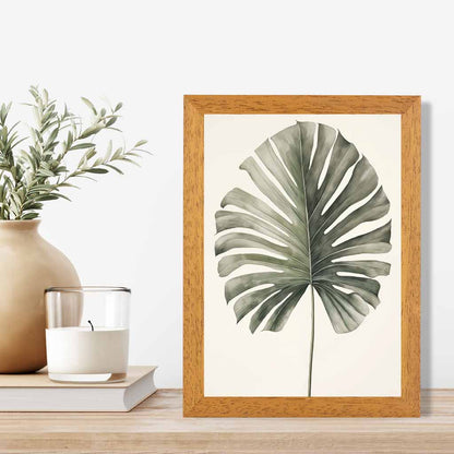 Vintage Illustration Beige, Green Monstera Fern  Art Print | Wall Art Plaza