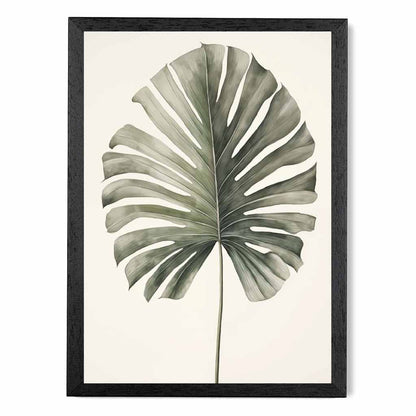 Vintage Illustration Beige, Green Monstera Fern  Art Print | Wall Art Plaza