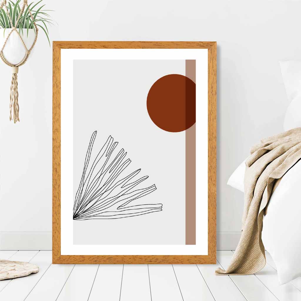 Sketch Beige, Red Tropical Leaf Art Print | Wall Art Plaza