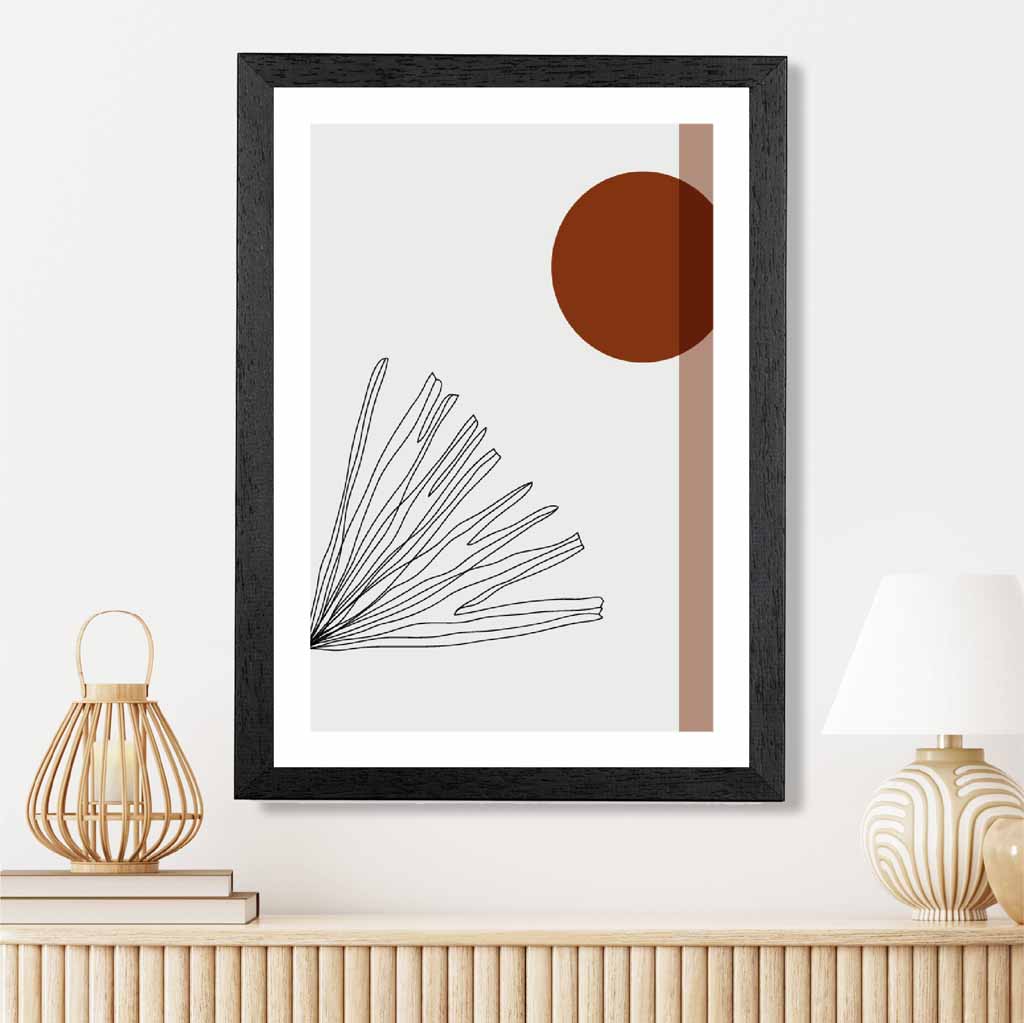 Sketch Beige, Red Tropical Leaf Art Print | Wall Art Plaza
