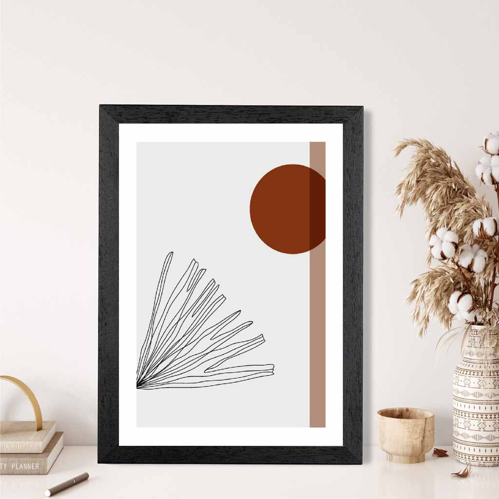 Sketch Beige, Red Tropical Leaf Art Print | Wall Art Plaza