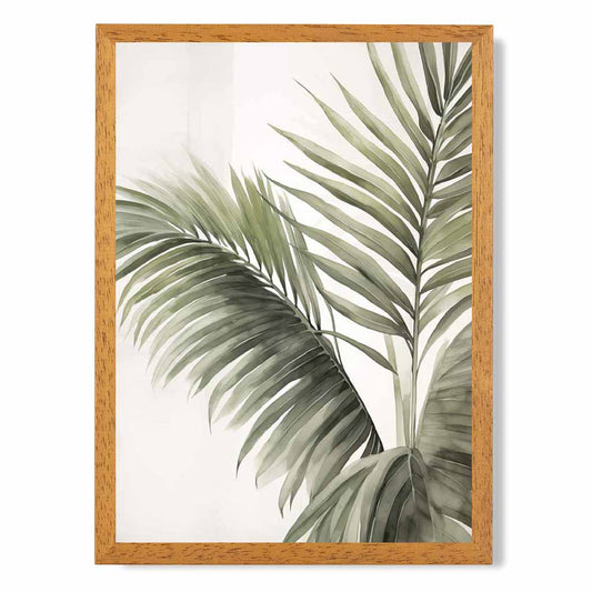 Vintage Abstract Beige, Green Painted Spiky Leaves  Art Print | Wall Art Plaza