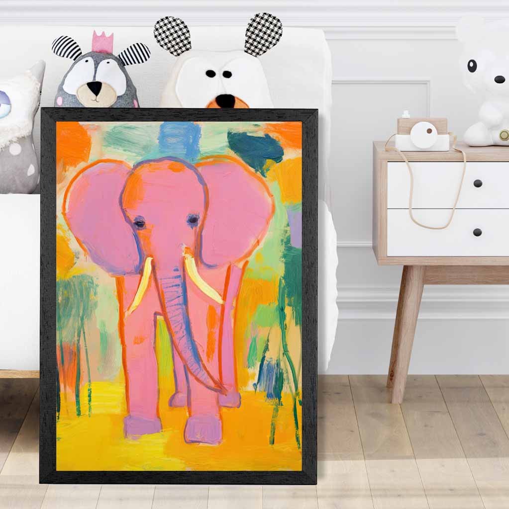 Kids Pink, Colourful Elephant Nursery Art Print | Wall Art Plaza