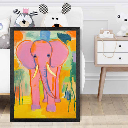 Kids Pink, Colourful Elephant Nursery Art Print | Wall Art Plaza