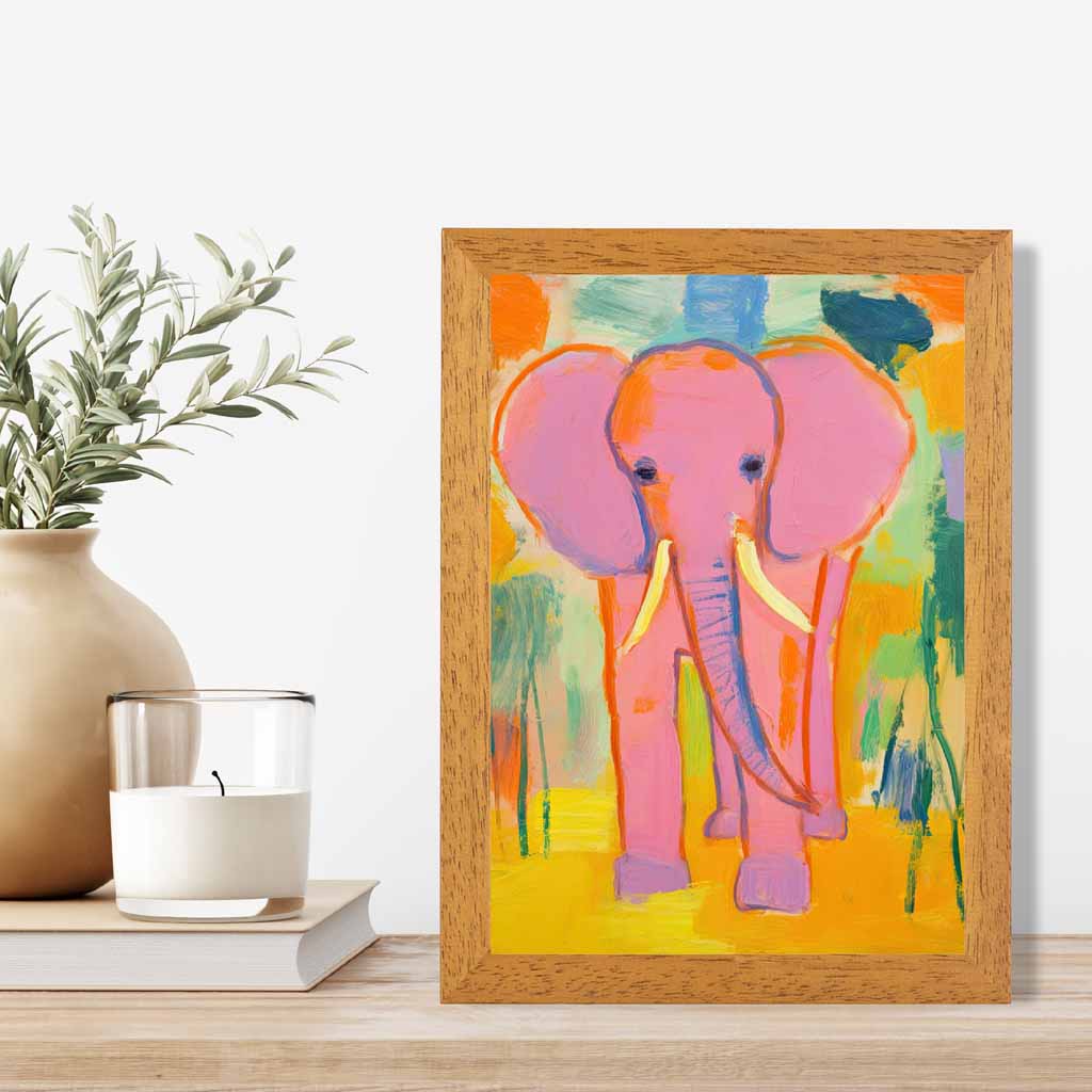 Kids Pink, Colourful Elephant Nursery Art Print | Wall Art Plaza