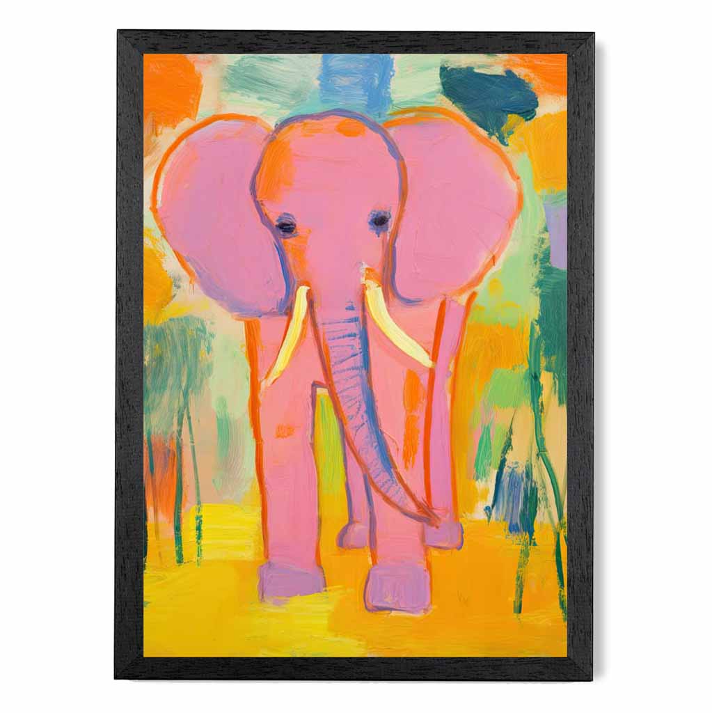 Kids Pink, Colourful Elephant Nursery Art Print | Wall Art Plaza
