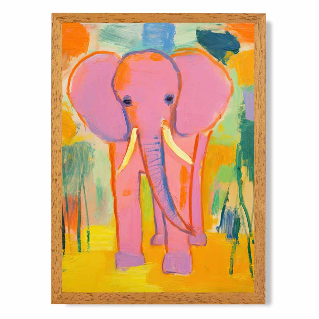 Kids Pink, Colourful Elephant Nursery Art Print | Wall Art Plaza