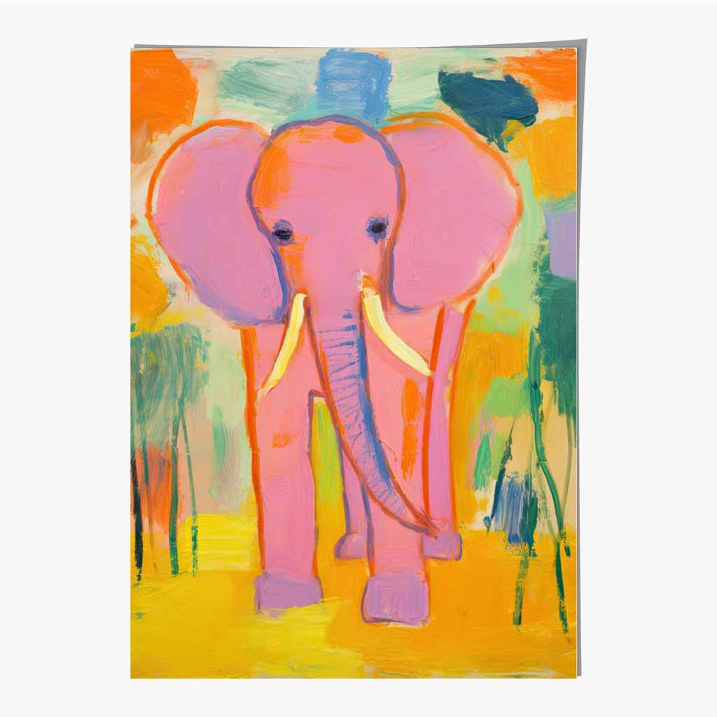 Kids Pink, Colourful Elephant Nursery Art Print | Wall Art Plaza