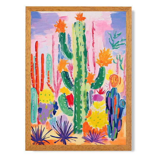 Abstract Painted Pink, Colourful Desert Cactus Delete Art Print | Wall Art Plaza