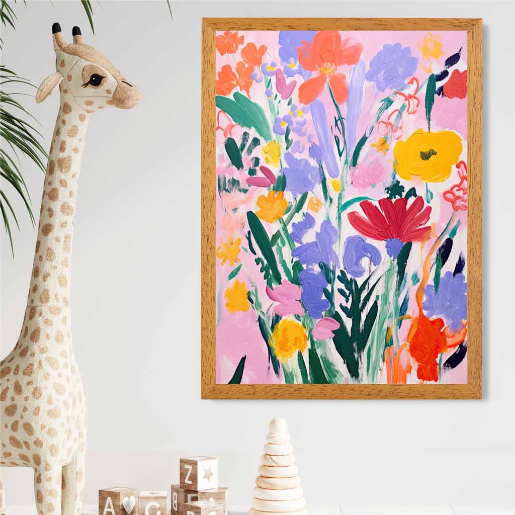 Kids Pink, Colourful Flowers  Art Print | Wall Art Plaza