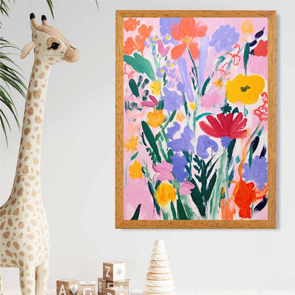 Kids Pink, Colourful Flowers  Art Print | Wall Art Plaza