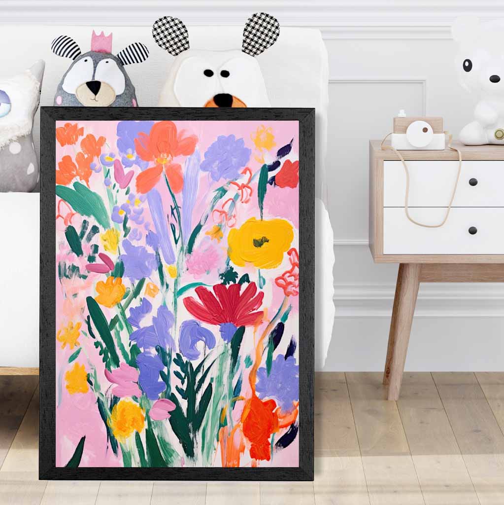 Kids Pink, Colourful Flowers  Art Print | Wall Art Plaza