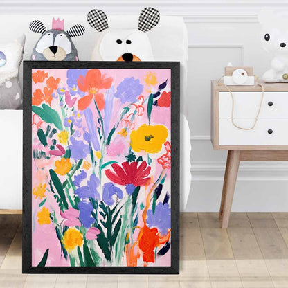 Kids Pink, Colourful Flowers  Art Print | Wall Art Plaza