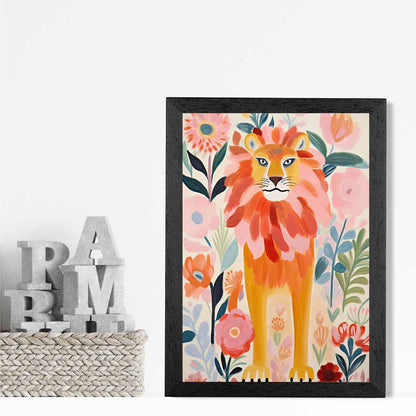 Modern Illustration Pink, Colourful Lion Nursery Art Print | Wall Art Plaza