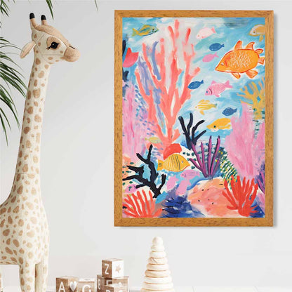 Modern Illustration Pink, Colourful Underwater No 1 Nursery Art Poster | Wall Art Plaza