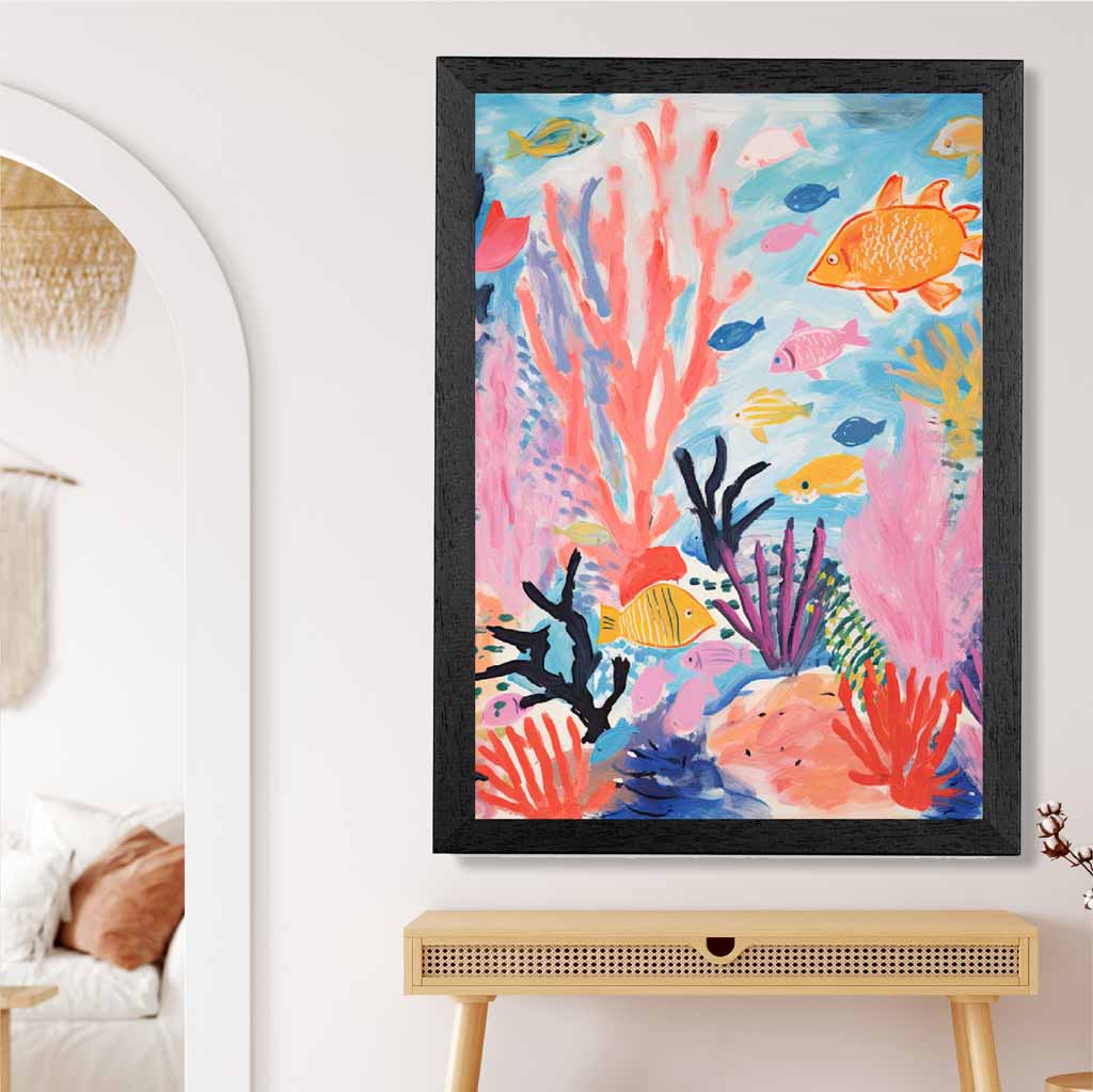 Modern Illustration Pink, Colourful Underwater No 1 Nursery Art Poster | Wall Art Plaza