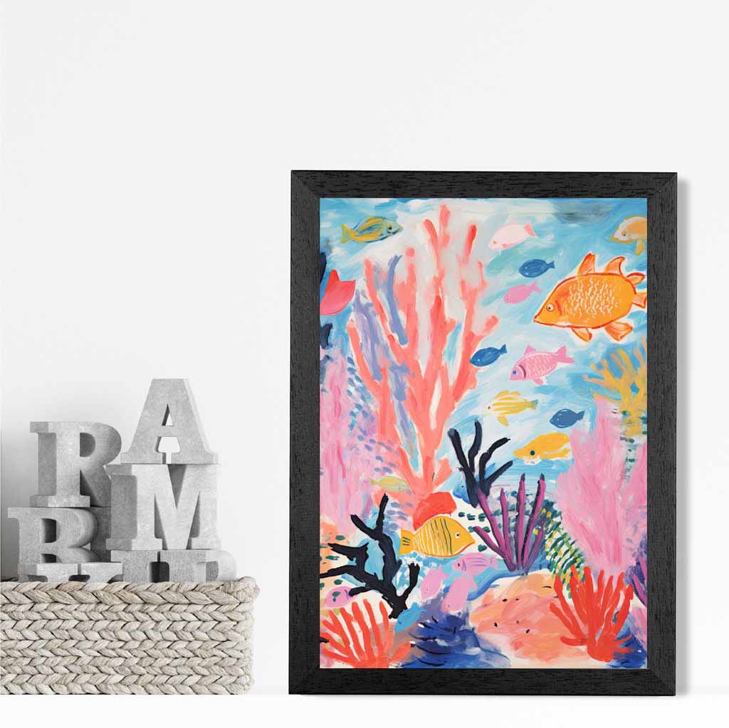 Modern Illustration Pink, Colourful Underwater No 1 Nursery Art Poster | Wall Art Plaza