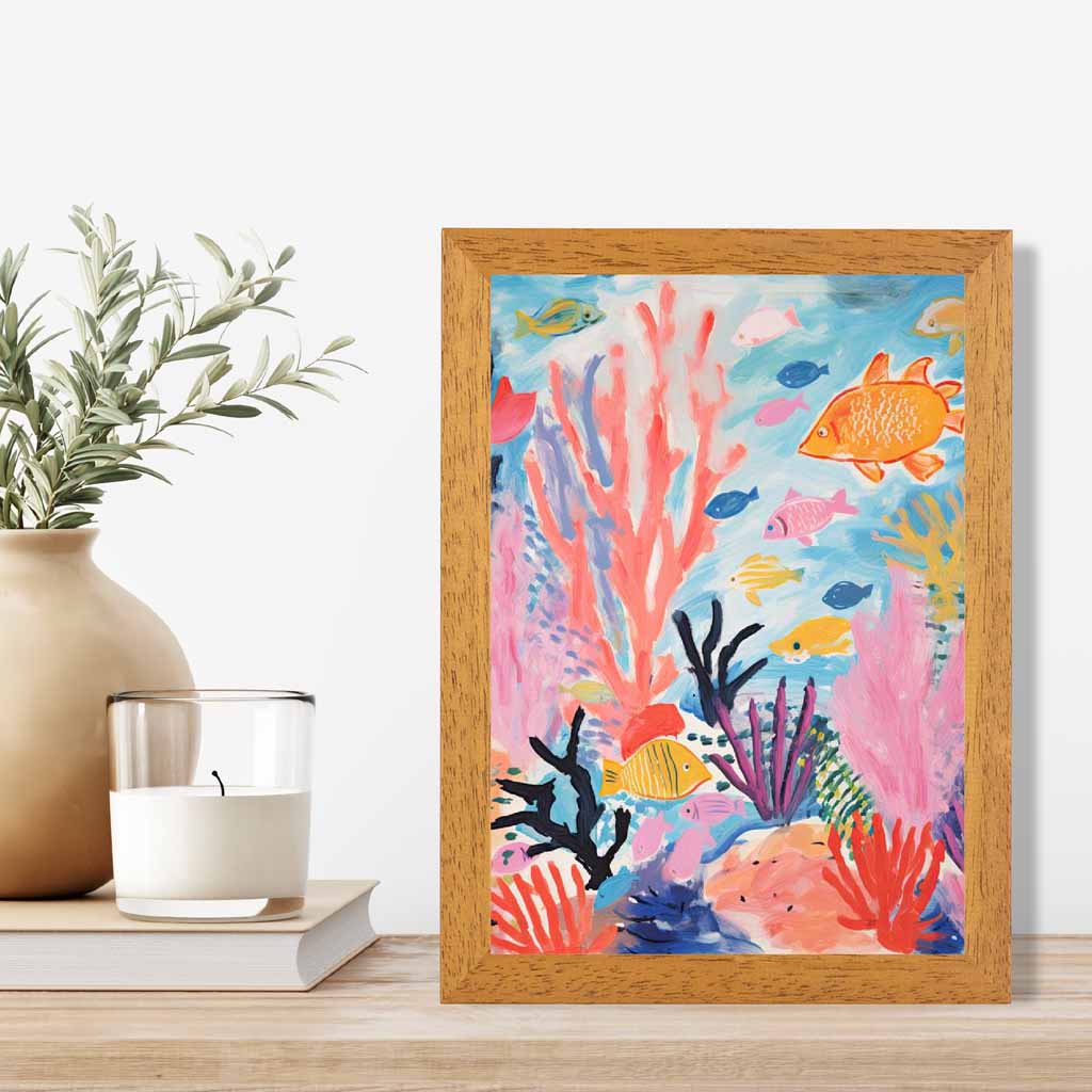 Modern Illustration Pink, Colourful Underwater No 1 Nursery Art Poster | Wall Art Plaza