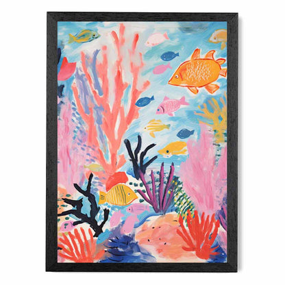 Modern Illustration Pink, Colourful Underwater No 1 Nursery Art Poster | Wall Art Plaza