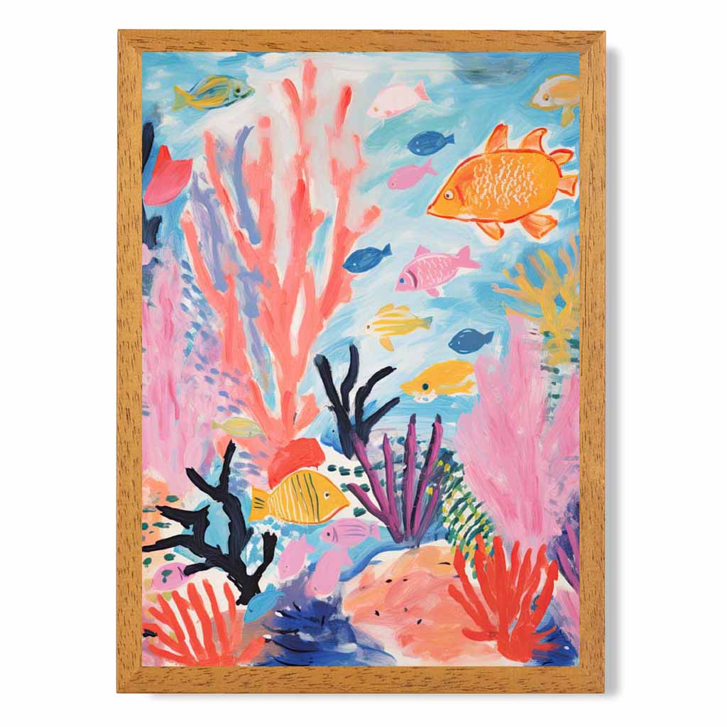 Modern Illustration Pink, Colourful Underwater No 1 Nursery Art Poster | Wall Art Plaza